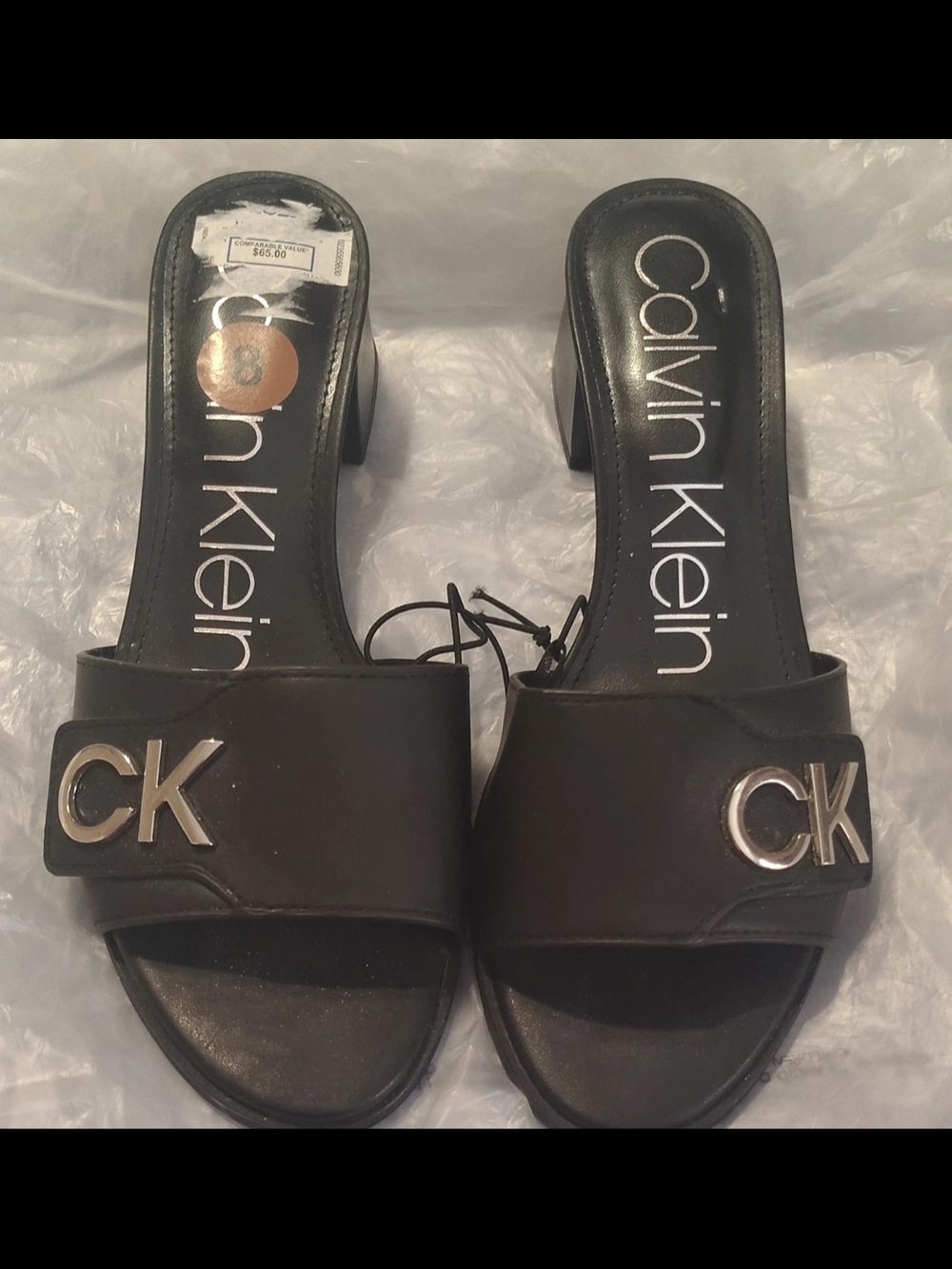 Calvin Klein Black Slide Mules with Silver CK Logo